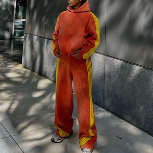 Ensemble de survêtements rayés pour hommes Vintage Washed Sunfaded personnalisés du fabricant Pantalon de survêtement à capuche deux pièces en coton épais Hiver - Product Image 2