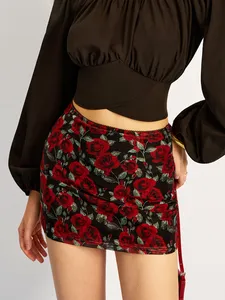 Jupe mini en jean unie pour femme, taille élastique, décontractée, 100 % coton, séchage rapide, respirante, coupe crayon, été - Product Image 4