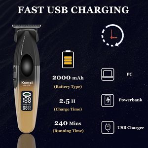 Tondeuse à cheveux sans fil avec écran LED, 9000 tr/min, tondeuse professionnelle, batterie 2000 mAh, lame en T avec revêtement DLC pour le soin de la barbe - Product Image 5