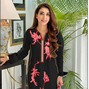 Robe de créateur en dentelle dupata à imprimé numérique, haut en Georgette avec broderie et travail à la main - Product Image 1