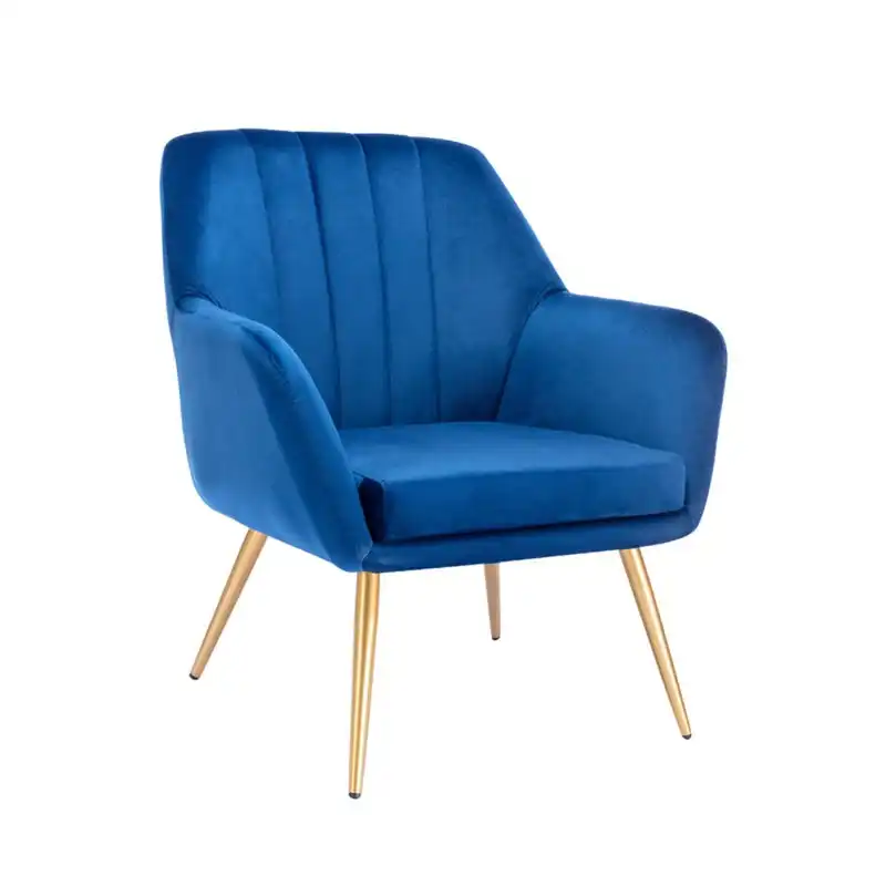 Chaise d'appoint en velours bleu vif rembourrée dense