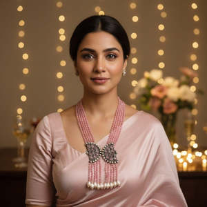 Collar de cuentas Moh Tribal Tales, clásico, vintage, religioso, para boda, con cadena chapada en oro, cuerno, madera, cobre y perlas en forma de bola. - Product Image 2