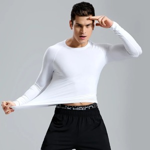 Conjuntos de gimnasio con cuello personalizado para hombre, Camiseta deportiva de manga larga de compresión de secado rápido, camisetas transpirables de culturismo de tendencia - Product Image 2