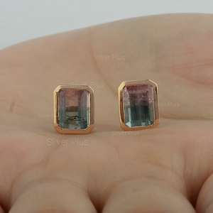 ต่างหูเพชรทัวร์มาลีนแตงโมสีทอง18K มาใหม่สำหรับงานหมั้นงานแต่งงานงานปาร์ตี้ผลิตใน10K/14K - Product Image 4