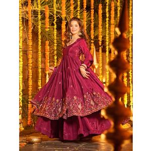 ชุดเดรส Anarkali ล่าสุดพร้อมกางเกง Palazzo แบบปักลาย ชุด Kurti Anarkali ยาว พร้อมกางเกง Palazzo มีจำหน่ายในราคาขายส่ง - Product Image 1