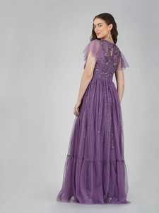 Robe de soirée élégante Aline, longueur au sol, ornée de perles, de sequins et de fleurs, robe de bal, robes de cocktail, violet - Product Image 2