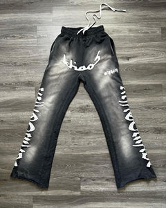 Écusson de broderie vieilli avec logo personnalisé OEM, pantalon de survêtement évasé lavé à l'acide avec coutures appliquées, pour hommes - Product Image 6