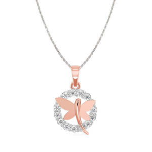 NOVAMART Fine 925 Sterling Silver Butterfly Pendant <b>Necklace</b> 18" Rhodium Chain Classic Gold Women's Everyday Wear for Zirconia W - Product Image 1