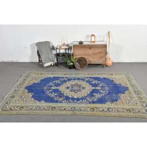 พรมตุรกีวินเทจสีน้ำเงินและสีเบจ-6FT x 9ft - Product Image 1