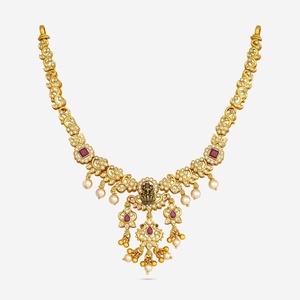 Silver Temple <b>Necklace</b> 186588 Gold Plated Ethnic Religious Style Floral Pattern Chains for Wedding or Gift - Product Image 1