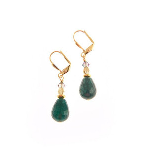 Boucles d'oreilles pendantes en agate verte élégante, plaquées or sur la base en laiton, serties, cadeau de mariage ou d'anniversaire, bijoux - Product Image 1
