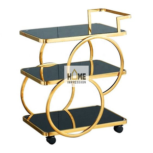 Luxury Wholesale <b>Black</b> Color Glass Metal With Brown Color Border Luxury Fancy Serving <b>Trolley</b> - Product Image 5