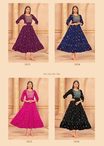 High on Demand Festival de bodas y ocasión de recepción Rayón con estampado de papel de aluminio Flair Kurti Vestido para mujer - Product Image 2