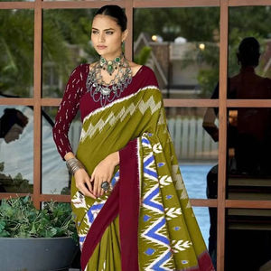 Sarees de Algodón Estampados de Diseño, Tela Ligera y Transpirable, Estampados Artísticos Modernos para Verano, Invierno, Uso Casual y de Fiesta, de Secado Rápido - Product Image 1