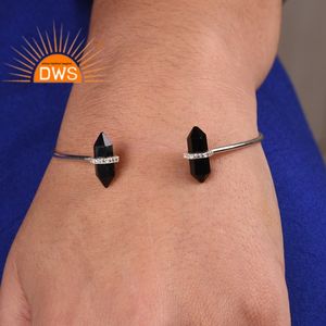 Nouveauté Bracelet manchette en argent sterling fin avec pierre précieuse Cz et onyx noir Fabricant de bijoux personnalisés - Product Image 3