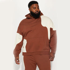 Último Streetwear estilo marrón 300 GSM polar contraste Color Panel hombres pulóver sudaderas con bolsillo de canguro para la venta - Product Image 3