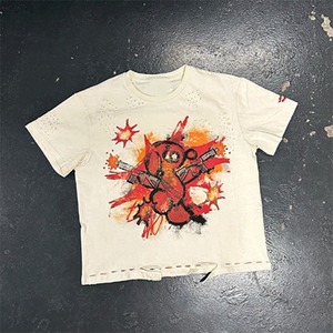 Camisetas Vintage con Logotipo Personalizado, Estilo Desgastado, Apliques, Roturas, Costuras, Lavado Ácido, 100% Algodón, Corte Regular, Manga Corta para Hombre - Product Image 5