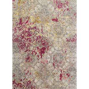 Alfombra de Lana y Seda de Bambú Anudada a Mano en Rosa y Morado de Kavi, Diseño Abstracto Teoría del Caos, para Sala de Estar o Pasillo, Tamaño 9x12, Modelo Esk-406 - Product Image 1