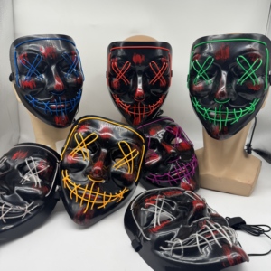 Masques de fête d'<span class=keywords><strong>horreur</strong></span> professionnels, nouveauté, LED lumineux, fibre optique, accessoire de costume visage effrayant, masque de <span class=keywords><strong>clown</strong></span> d'Halloween, PP durable, 2x - Product Image 4