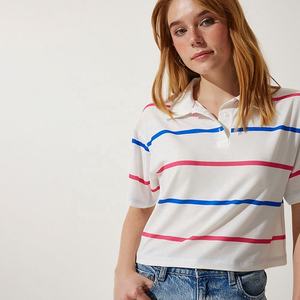 Nouveau T-shirt Polo Rayé Décontracté en Coton à Manches Courtes pour Femme 2026 – Col Revers, Coupe Courte, Ample, Idéal Été – Vente en Gros - Product Image 3