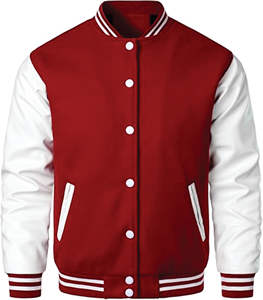 OEM 2026 Men's Stand Collar Iconic Red Varsity Letterman Baseball College Jacket With White <b>Leather</b> <b>Strip</b> Winter Heated Jackets - Product Image 1