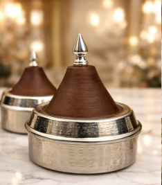 Azucarero de Metal Plateado Martillado Ecológico de Moda con Tapa de Madera para Servir Dátiles y Frutos Secos - Product Image 2