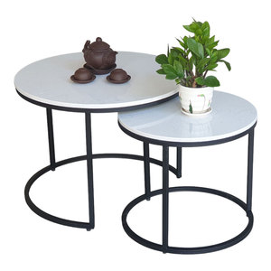Modern Nesting <b>Sofa</b> <b>Table</b> with Round Stone Top and Iron Frame-Living Room Furniture (TT68211) - Product Image 1