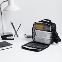 Sac isotherme semi-rigide imperméable de 3 L avec 2 compartiments, bouteille noire et boîte alimentaire compacte pour les voyages, le travail et l'école