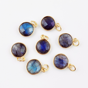 Pendentif en labradorite serti, rond de 10 mm, briolette, or vermeil 18 carats, argent sterling 925, pendentif serti fait à la main, breloques de pierres de naissance - Product Image 2