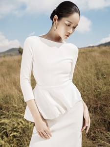 Elegante vestido ELFEDA PEPLUM mezcla de algodón Jersey mujer ropa vestidos largos de mujer cuello barco correas acanaladas rebordear hecho a mano - Product Image 5