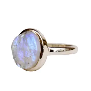 Simple hecho a mano, venta al por mayor, piedra preciosa de Fuego Azul Natural, piedra lunar arcoíris, banda de Plata de Ley 925, anillos de joyería fina para mujer