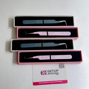 Pinzas Profesionales de Acero Inoxidable para Extensión de Pestañas, Punta Fina de 90 Grados, Diseño de Mariposa, Punta Plateada, Largas - Product Image 3