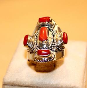 Bijoux ethniques népalais fabriqués à la main pierre précieuse bague en corail rouge Offre Spéciale femmes bijoux cadeau personnalisé fête argent 925 bande OEM - Product Image 6