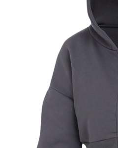 Sudadera Corta con Capucha y Cremallera para Mujer, Color Gris Oscuro, Manga Larga, Informal, con Puños Acanalados, Estilo Urbano, Moda de Invierno - Product Image 4