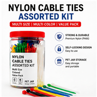Kit Surtido de Bridas de Nylon en Tarro de PET |   Juego de Bridas de Plástico de Colores en Varios Tamaños para Uso Doméstico, Automotriz e Industrial