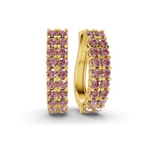 Aros de Oro Sólido de 14K con Doble Hilera de Diamantes Redondos Cultivados en Laboratorio, Color Rosa Intenso, 1 Ct Tw, Claridad VS, 40 Diamantes, Pieza Destacada con Brillo - Product Image 3