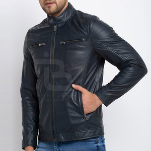 Chaqueta de cuero de hombre de tamaño personalizado al por mayor con cuello levantado para uso en exteriores con colocación frontal del logotipo - Product Image 2