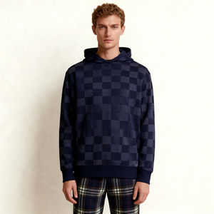 ผู้ผลิตเสื้อฮู้ดดี้สตรีทแวร์แบบกำหนดเอง คุณภาพสูง ผ้าเฟรนช์เทอร์รี่ลายสก็อต ปักลาย 3 มิติ ทรงบ็อกซี่ ไหล่ตก สำหรับผู้ชายและผู้หญิง - Product Image 1