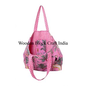 Sac fourre-tout en coton matelassé pour femmes, imprimé à la main, grand, multicolore, imprimé jungle, nouveau style, produits populaires, sac fourre-tout en tissu écologique - Product Image 3