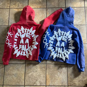 Sweat à capuche court pour hommes, accessoire de vêtement brodé à la mode d'automne avec impression numérique bouffante et détresse en strass - Product Image 2