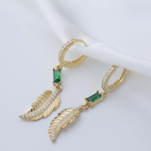 Pendientes Colgantes con Diseño de Hoja de Esmeralda, Chapados en Oro, Modernos, para Bodas y Fiestas, Plata de Ley 925, Venta al Por Mayor Turca - Product Image 2