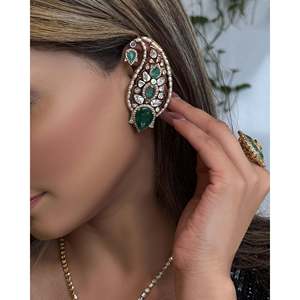 Paisley Pop Gold-Plated Clip-On Ear Cuff with Pearl and Diamond Accents Trendy Cute Jewelry for Wedding and <b>Gift</b> - Product Image 3