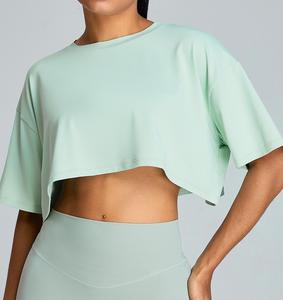 T-shirts Crop Top respirant à épaules tombantes pour femmes Achetez les derniers looks Gym Wear Trendy Women's Crop Top T shirts - Product Image 6