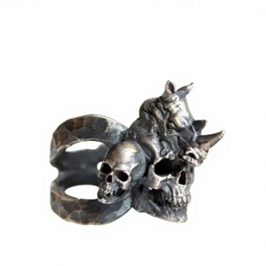 Bagues en argent turc 925 plaqué rhodium, style punk, motif rhinocéros, bijoux animaliers classiques faits à la main - Product Image 1