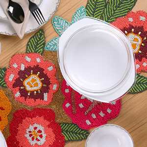 Mantel individual de lujo bordado a mano con cuentas, diseño floral tradicional, base de satén antideslizante, para Navidad, hogar, encaje tejido. - Product Image 6