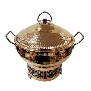 Plat à friture arrondi le plus étonnant plat de nourriture réchauffé plaqué or brillant avec couvercle en dôme suspendu et support pour une utilisation de mariage de luxe - Product Image 2