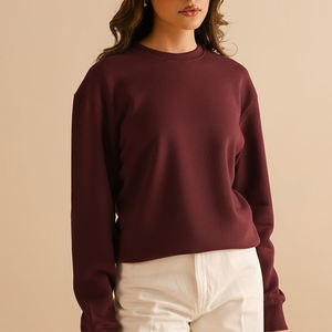 เสื้อสเวตเชิ้ตแขนยาวคอกลมสีแดงเบอร์กันดีสำหรับผู้หญิง ขายดีที่สุด ผลิตจากโพลีเอสเตอร์/คอตตอน ใส่สบาย ระบายอากาศได้ดี รับผลิตตามแบบ OEM - Product Image 4