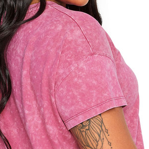 100% algodón camisa de mujer moda lavado ácido camiseta mujer estilo Vintage sólido 3D estampado esponjoso camisetas de mujer - Product Image 5