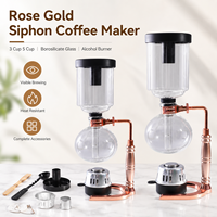 Cafetière Siphon en Verre Borosilicate Or Rose, 3 et 5 Tasses, avec Brûleur à Alcool – Vente en Gros