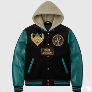 Latest Design Premium Quality Men Varsity Hooded Jackets Winter <b>Warm</b> <b>Fleece</b> Leather Sleeve College Baseball Jacket For Men - Product Image 1